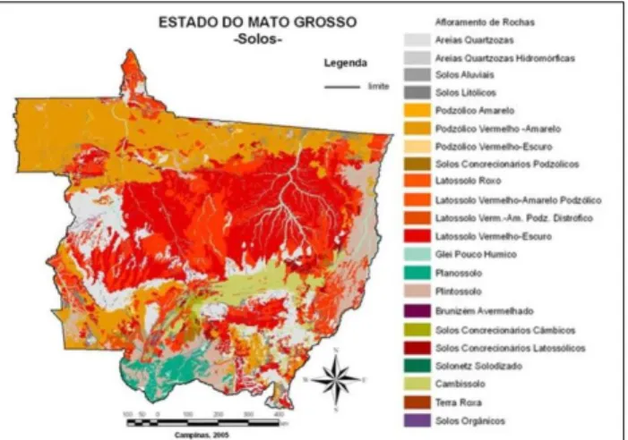 Figura 3 - Mapa dos solos do Estado do Mato Grosso. Fonte: (SEPLAN, 2003). 