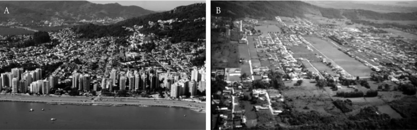 Figura 6 – O parcelamento agrícola da terra direcionando processos de crescimento  urbano-turístico em áreas consolidadas e expansões contemporâneas da Ilha de Santa  Catarina