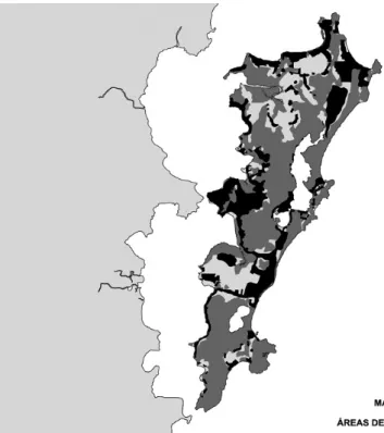 Figura 5 – Ilha de Santa Catarina. Conjunto das áreas de preservação – áreas urbaniza- urbaniza-das