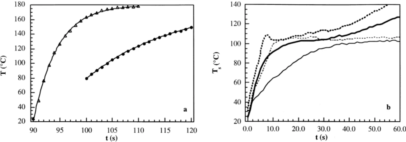 Fig. 1. Schematic representation of the experimental set-up used to measure the heat transfer coecient: (a) indirect method; (b) direct method.
