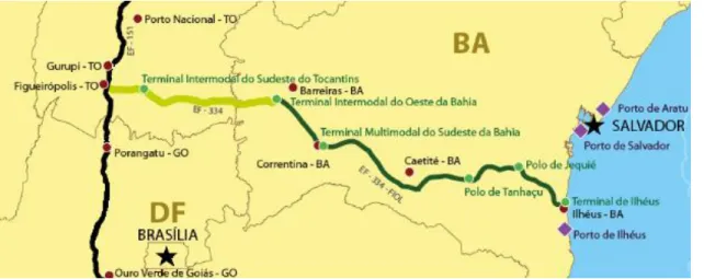 Figura 3. Polos de Carga da Ferrovia de Integração Oeste-Leste  Fonte: VALEC (2015) 