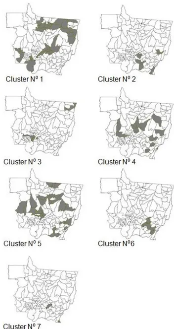 Figura 2. Alocação dos municípios do Estado de Mato Grosso em cada um dos sete  clusters 