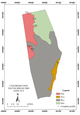 Figure  3  -  Map  of  soils  of  the  Lavoura  Seca  Farm  –  UFC, obtained by the traditional mapping method