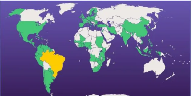 Figura  4.  Países  que  mantém  relação  de  cooperação  com  o  Brasil  na  área  de  biocombustíveis (em verde)  