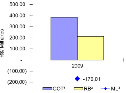 Figura 1. Custo operacionais total, receita bruta e margem líquida em milhares de reais  (R$),  em  2009,  de  um  rebanho  puro  de  bovinos  de  corte  da  raça  Wagyu  de  ciclo  completo 