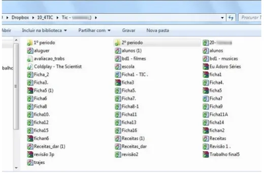 Figura 6 - Exemplo de pasta de um aluno, na dropbox, partilhada com a professora 