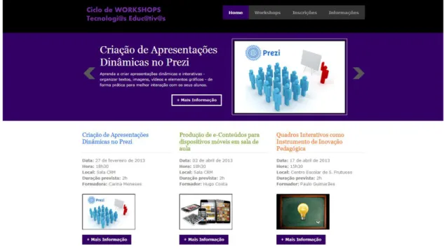 Figura 12 - Web site com apresentação dos Workshops do Ciclo de Workshops 