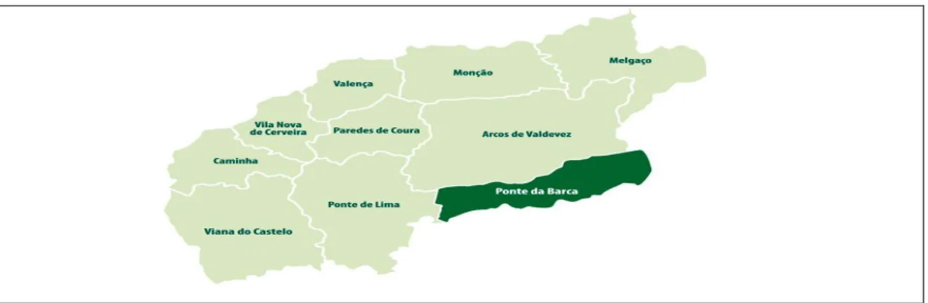 Figura 1 – Distrito de Viana do Castelo e concelho de Ponte da Barca 