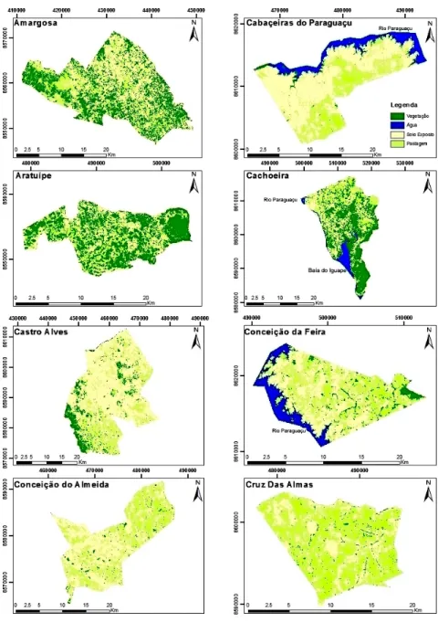 Figura 1.3. Mapeamento da cobertura florestal e do uso da terra em  municípios do Recôncavo Sul da Bahia, Brasil