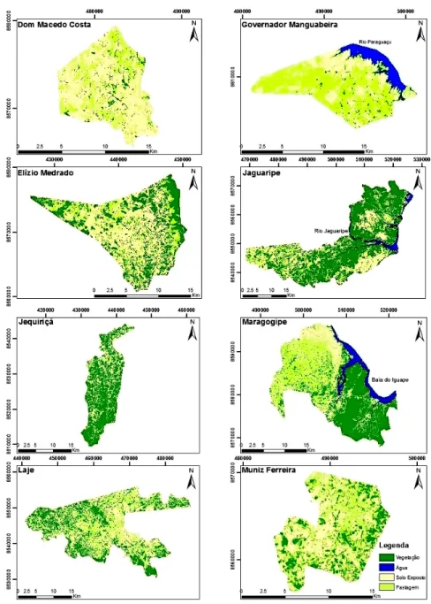 Figura 1.4. Mapeamento da cobertura florestal e do uso da terra em  municípios do Recôncavo Sul da Bahia, Brasil