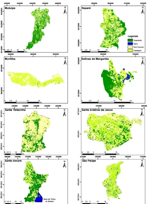 Figura 1.5. Mapeamento da cobertura florestal e do uso da terra em  municípios do Recôncavo Sul da Bahia, Brasil