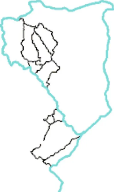 Figura 3.1. Malha viária existente entre a subpopulação de Joannesia  princeps  Vell.,  no  Recôncavo  da  Bahia  e  no  Litoral  Sul,  Bahia,  Brasil