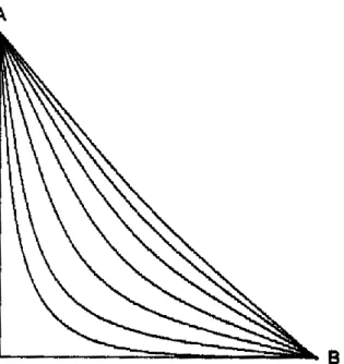 Figura 3 – Das infinitas curvas possíveis de descida de um skatista, entre os pontos A e B, e  sob o efeito da gravidade, qual delas será a mais rápida? 
