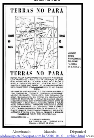 Figura 1 – Folha de S. Paulo de 1960 publica anúncio sobre  terras no Pará 