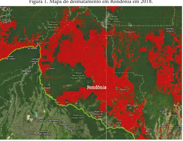 Figura 1. Mapa do desmatamento em Rondônia em 2018.   