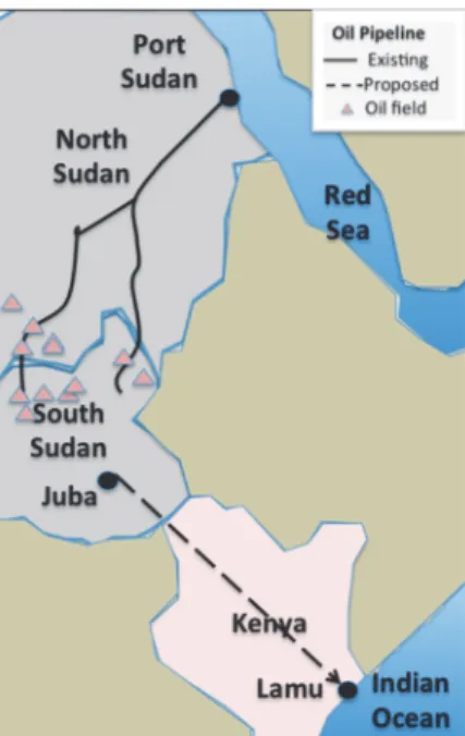 Fig. 1. North Sudan export pipeline and South Sudan alternative export pipeline (based on DeHaemer, 2011) 