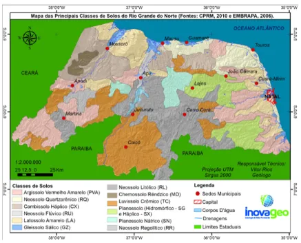 Figura 2. Mapa das principais classes de solo do RN. Fonte: INOVAGEO (2017).