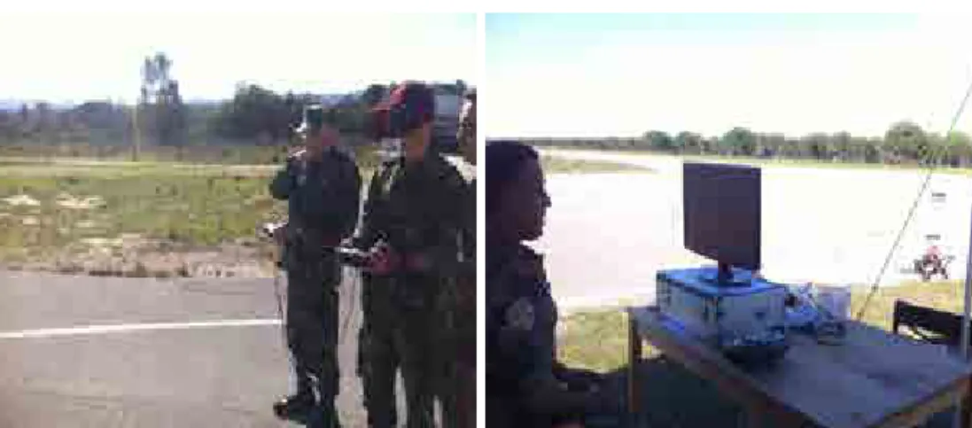 Figura 3 6 - Duplo comando de UAV, com o master à esquerda em VLOS, e à direita o slave, com os goggles
