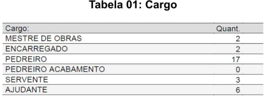 Tabela 01: Cargo