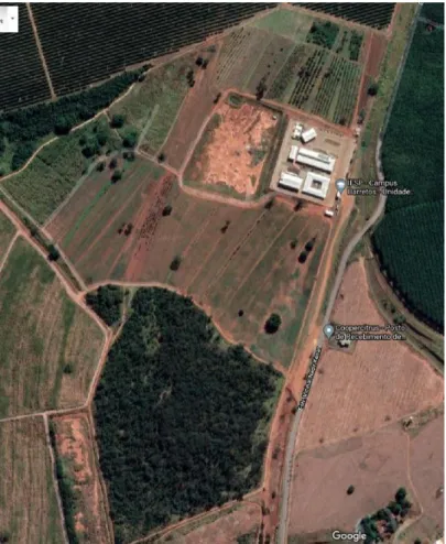 Figura 8- Propriedade pertencente ao IFSP campus Barretos unidade agrícola. Área de plantio destacada.