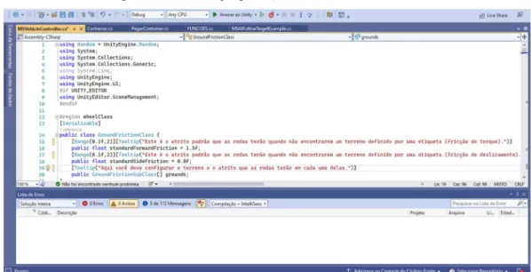 Figura 10. Janela de programação em C# no Visual Studio. 