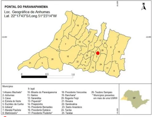  Fig. 1. Mapa do Pontal do Paranapanema e localização do municipio de Anhumas