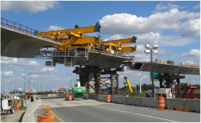 Figure 22. Photo. Precast segmental balanced cantilever bridge erection using a   segment lifter