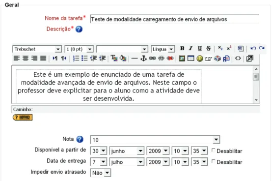 Figura 4.2 Criar tarefa na modalidade avançada de carregamento de arquivos: Parte 1.