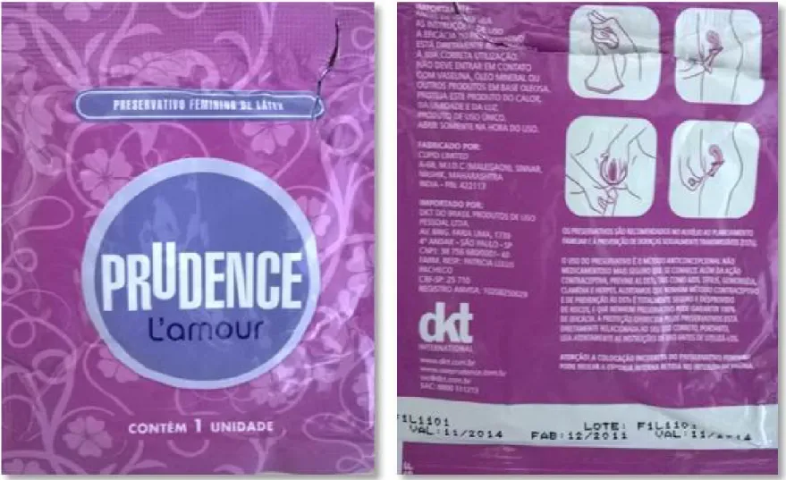 Figura 3: Frente e verso da embalagem do preservativo feminino da marca Prudence L’amour®