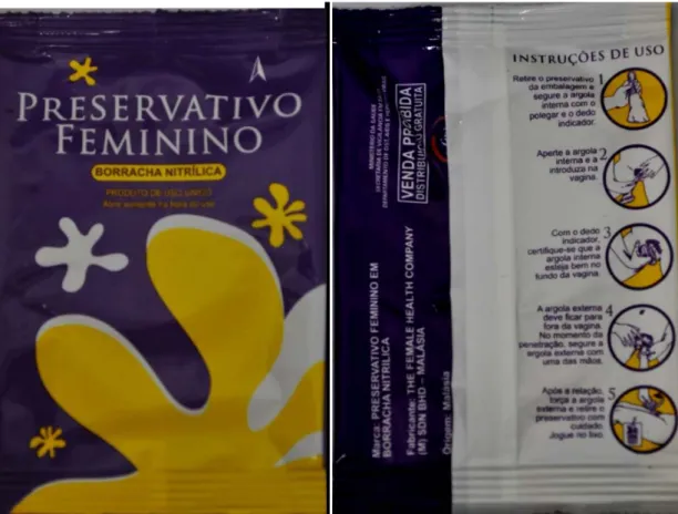 Figura 6: Frente e verso da embalagem do preservativo feminino distribuído pelo         Ministério da Saúde