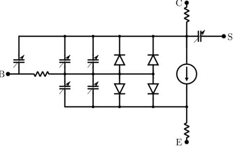 Figure 4 – Bipolar Junction Transistor Gummel-Poon large-signal model.