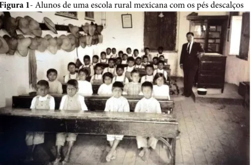 Figura 1- Alunos de uma escola rural mexicana com os pés descalços