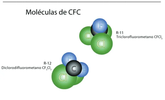 Ilustración 2. Moléculas de CFC-11 y CFC-12. 