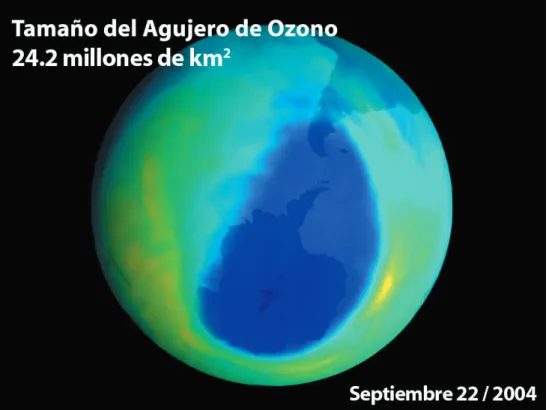 Ilustración 3. Tamaño del agujero de ozono - 22 de septiembre de 2004. 