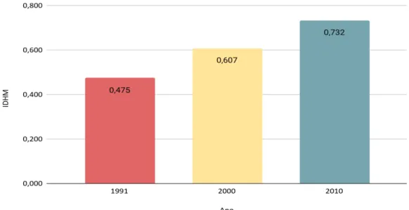 Gráfico 19 - Evolução do IDHM de Extrema entre 1991 e 2010