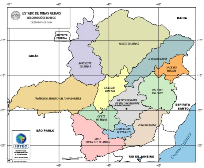 Figura 6 - Mapa de Minas Gerais por mesorregião