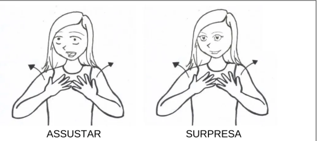Figura 5- Expressões não manuais na produção de sinais  Ilustração: Aline Chapar 