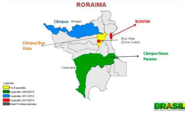 Figura 1: Mapa do Estado de Roraima com a localização dos Campi do IFRR 