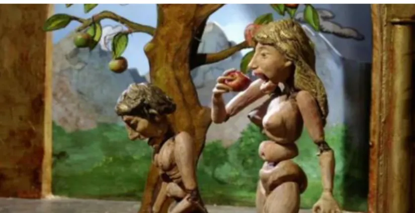 Figura 5 – Eva leva a maçã à boca para a segunda mordida.  