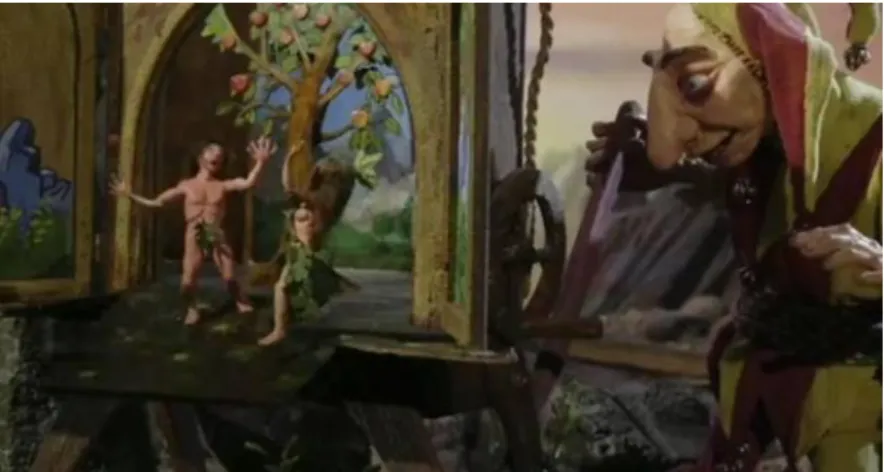 Figura 7 – Adão e Eva são lançados para fora do palco (paraíso).  
