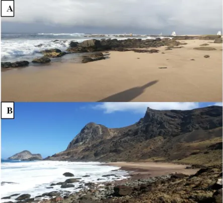 Figura  3:  As  praias  da  área  de  estudo:  A)  Portugueses  e  B)  Príncipe,  Localizadas  na  Ilha  de  Trindade