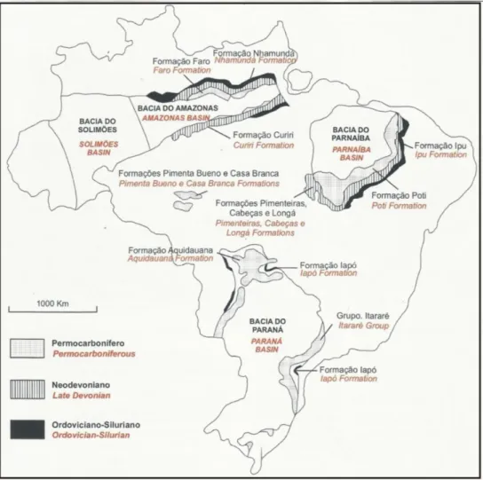 Figura  8  -  Principais  unidades  estratigráficas  com  registro  no  Paleozóico  do  Brasil