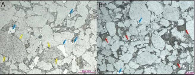 Figura  23  -  Microfotografias  de  arenitos  de  AF2  –  Planície  de  Outwash  da  Formação  Ipu
