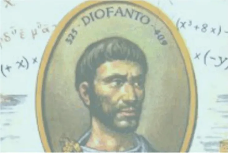 Figura 1: Imagem de Diofanto adulto com um escrito de um epitáfio em seu túmulo . 