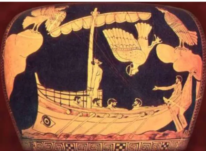 Figura 2: Ulisses e as sereias. Pintura em vaso grego em figura vermelha.  