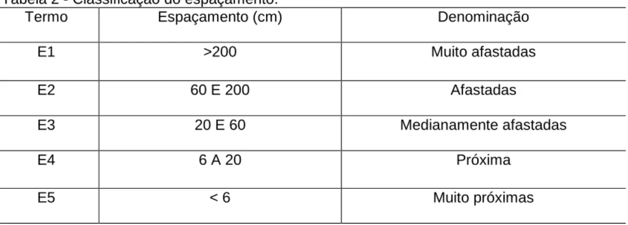 Tabela 2 - Classificação do espaçamento. 