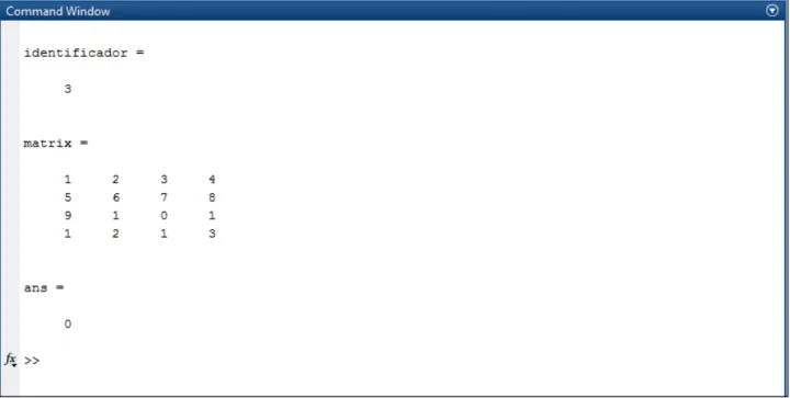 Figura 3.14: Command Window do exemplo com os comandos fopen e fscanf.