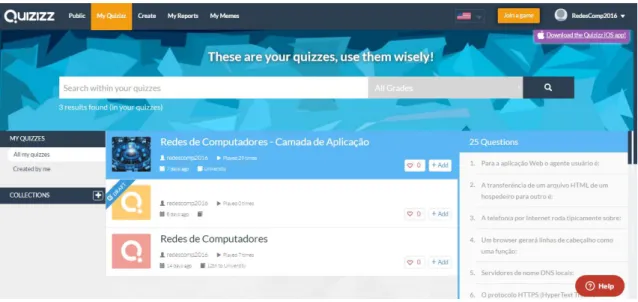 Figura 21 - Aba My Quizizz do Quizizz. 