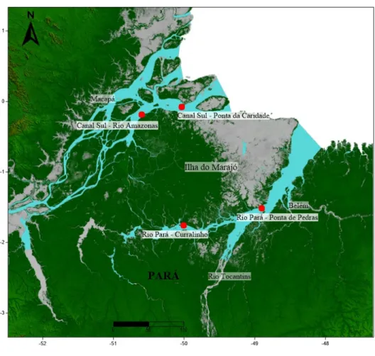 Figura 2 - Mapa da área de estudo com destaque nos pontos de amostragem. 