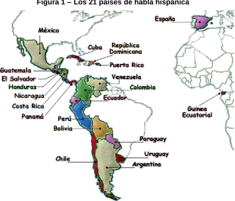 Figura 1 – Los 21 países de habla hispánica